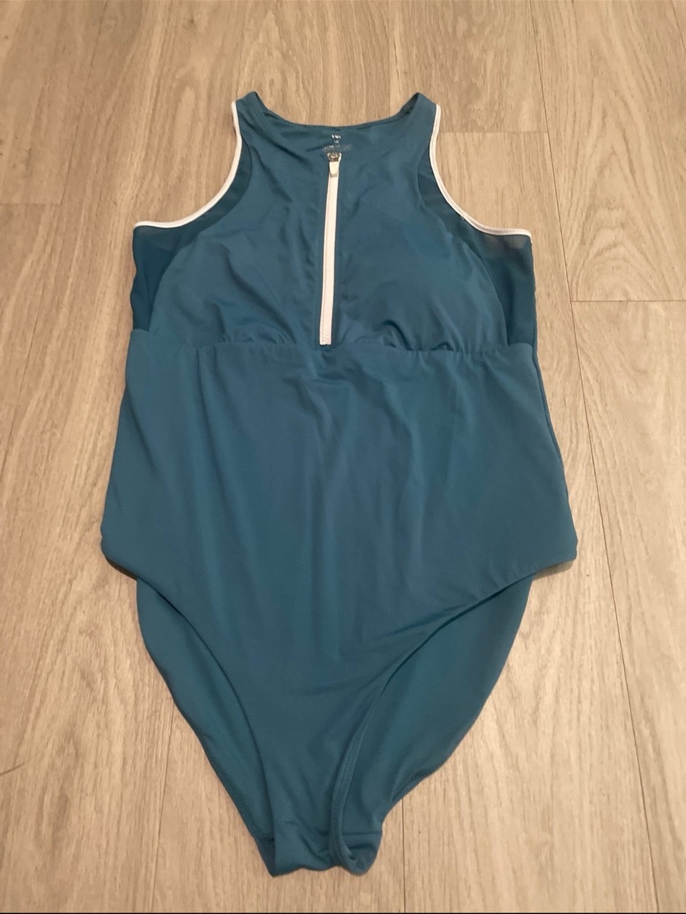 Teal High-Neck Zip Front One-Piece Swimsuit - Women